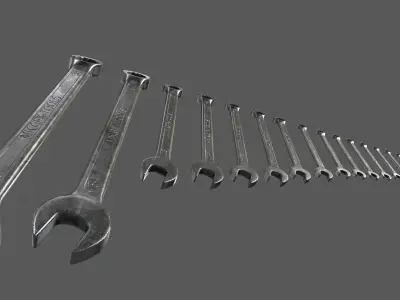 Spanner set of wrenches Low-poly 3D model