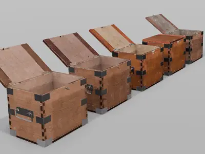 Wooden Box Pack Low-poly 3D model
