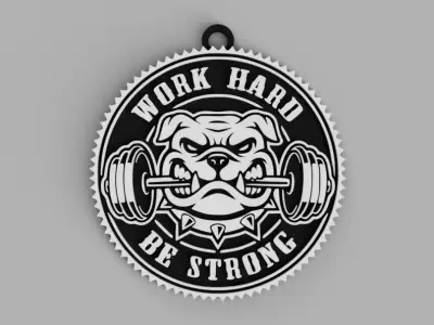 Bulldog Dog Train Hard Be Strong Logo Gym keychain - pendant  3D print model