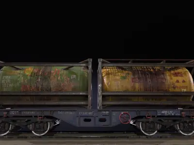 Stylized railway wagon with tanks Low-poly 3D model