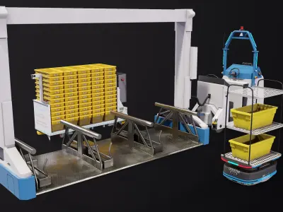 Industrial Warehouse Robots X3 Package PBR 3D model
