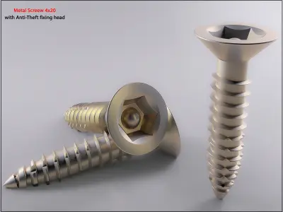 3D Screw  Metal Screw 4x20 Original Sizes Ready for 3D Print 3D print model