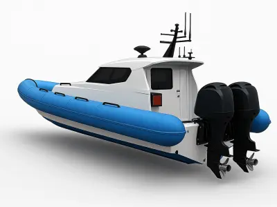 Blue and White Rigid Inflatable Boat Low-poly 3D model