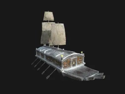 Korean Turtle Ship - Medieval Warship 03 - Snow Low-poly 3D model