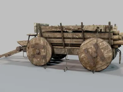 Old Wooden Log Cart 3D model