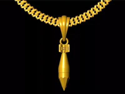 Bullet Shape Gold Pendant Necklace 3D print model