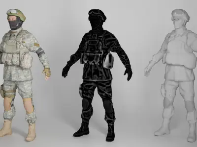 Fully equipped American soldier in A-pose 317 Low-poly 3D model