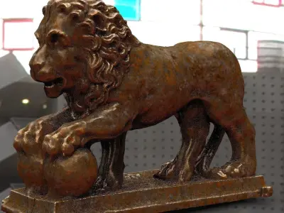 Lions Statues together back to back 3D model