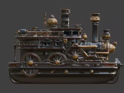 Steampunk Heavy Industrial Land-Ship 3D Model Low-poly 3D model