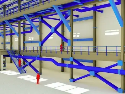 Retro Factory Interior Low-poly 3D model