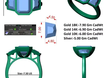 Emd And Hexagonal 3 Stone Engagement Ring 3D print model