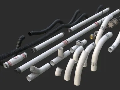 Modular Pipes - Sci-Fi Painted White Low-poly 3D model