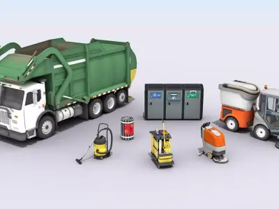 Cleaning And Garbage Equipment 3D Model Pack