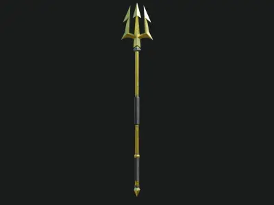 Trident 01 Gold Weapon All PBR Unity UE Textures Included Low-poly 3D model