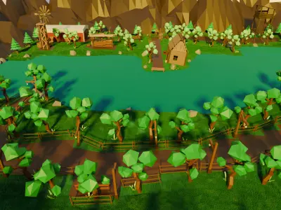 Village 19x Low-poly 3D model