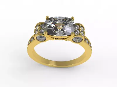 Antique Cushion Cut Diamond Cocktail Ring 3D print model