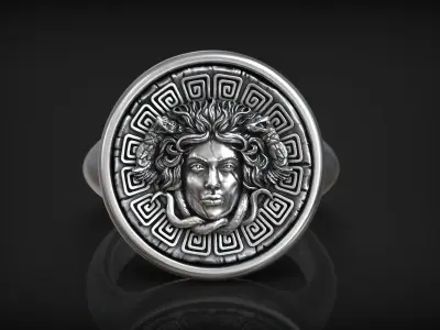 Medusa Gorgona Head Greek Traditional Ornament Coin Ring 3D print model