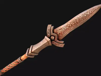 Medieval Wooden Nordic Spear Weapon Low-poly 3D model