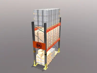 Warehouse Storage System with Hand Truck 3D model