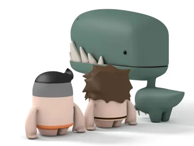 Caveman and Dinosaur characters 3D model
