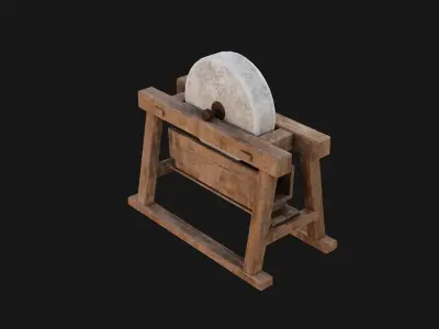 Grindstone 3D Model wooden grinding wheel Low-poly 3D model