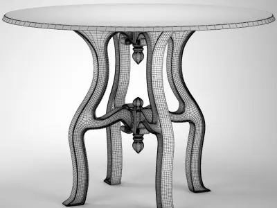 French Industrial White Marble Top Round Dining Table 48 3D model