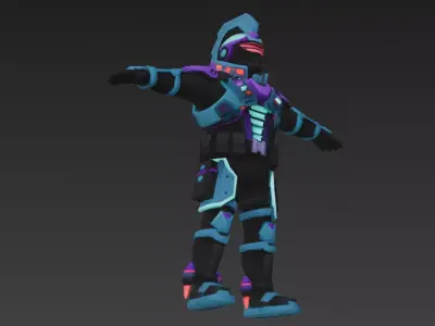 Cartoon Cyberpunk Rigged Mercenary 3D Model Low-poly 3D model