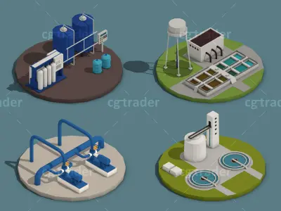 Low Poly Water Cleaning Isometric Low-poly 3D model