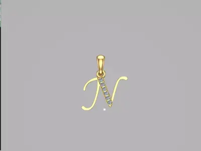 N Neckles initial pendant gold with diamonds 3D print model