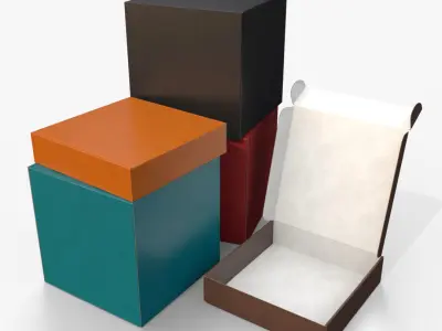 Mailer Boxes - Colored Cube and Flat Set 3D model