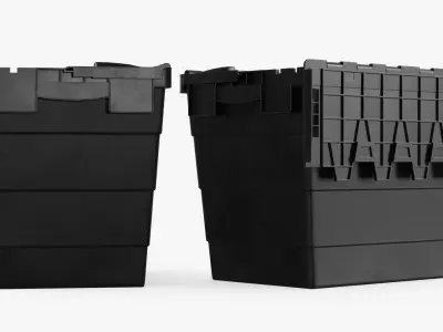 Industrial Plastic Bin with Interlocking Lid Black 3D model