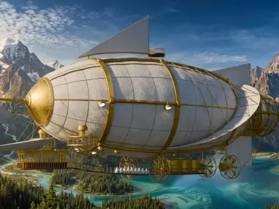 Vintage Steampunk Dirigible Airship Low-poly 3D model