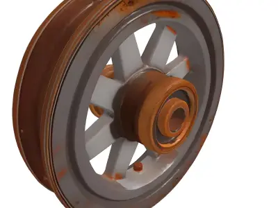 Vintage Rusty Metal Machine Wheel 3D model