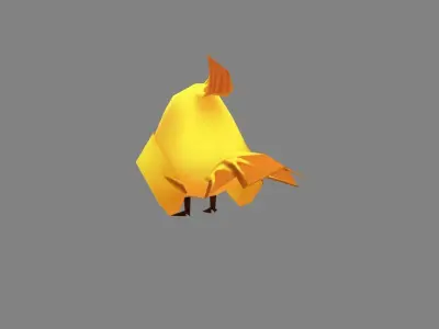 Cartoon little yellow bird Low-poly 3D model