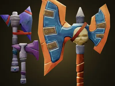 Stylized Handpainted PBR Axes Free low-poly 3D model