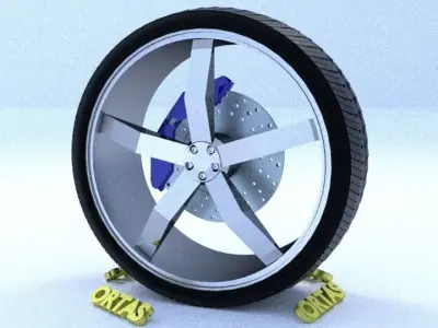ORTAS CAR RIM 51 GAME READY RIM TIRE AND DISC 3D model