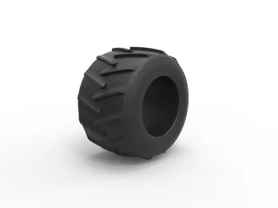 Old school pulling truck tire 2 Scale 1 to 25 3D print model