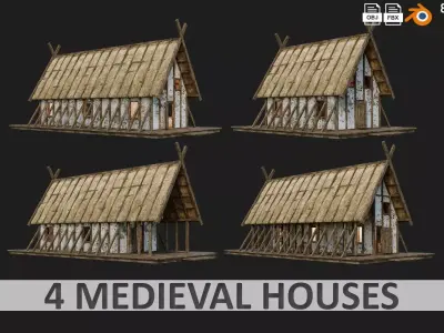 4 Old Medieval Building House 4K Tex GameReady 89 to 92 Low-poly 3D model