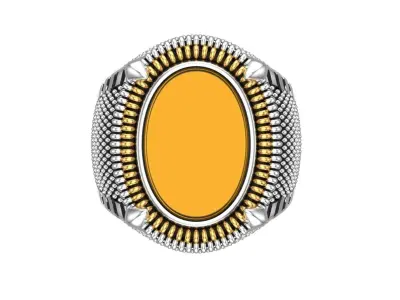 044 - Gents Antique Ring With Oval Stone 3D print model