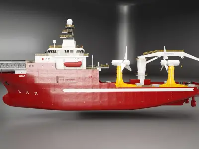 Offshore Support Vessel and Tidal Power Turbine Low-poly 3D model