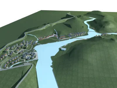 Villa city with river in middle 3D model