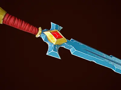 Stylize Gold Sword With Red Krystal Low-poly 3D model