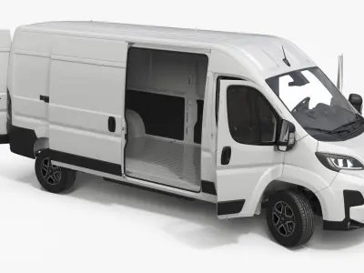 White Fiat Ducato 2025 Medium Van Rigged 3D model