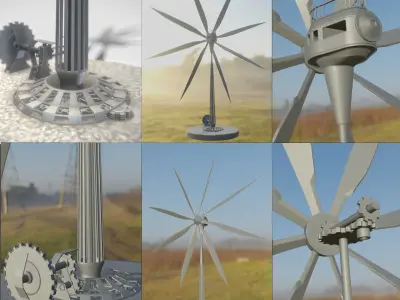 Steampunk Windturbine Version 1 and 2 High-Poly 3D Model Pack