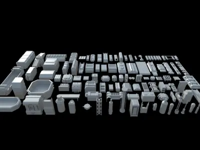 Kitbash Sci-Fi Elements Low-poly 3D model