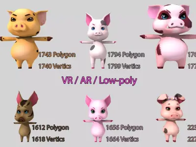 Little pig collection Low-poly 3D model