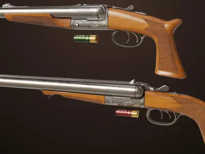 Small Medium Shotgun Silver Single Mat All PBR Unity UE Textures Low-poly 3D model