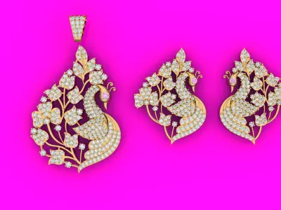 peacock pendant and earring 3D print model