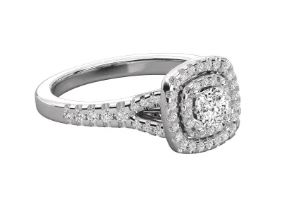 Portuguese Cut Halo diamond Engagement Ring 3D print model