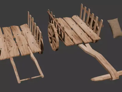 Hand And Bullock Cart Bundle Low-poly 3D model